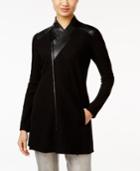 Alfani Faux-leather-trim Asymmetrical Sweater Coat, Only At Macy's