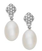 Cultured Freshwater Pearl (7mm) And Diamond (1/10 Ct. T.w.) Drop Earrings In 14k White Gold