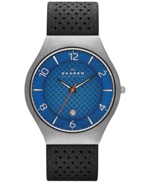 Skagen Men's Grenen Black Perforated Leather Strap Watch 41mm Skw6148