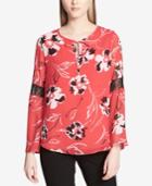 Calvin Klein Printed Lace-inset Top