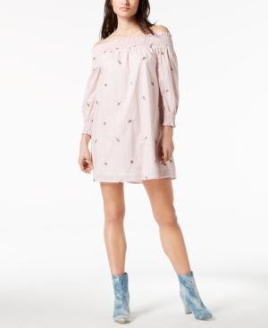 J.o.a. Embroidered Off-the-shoulder Dress