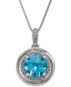 Swiss Blue Topaz (2-1/4 Ct. T.w.) And Diamond (1/8 Ct. T.w.) Pendant Necklace In 14k White Gold