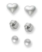 Giani Bernini Sterling Silver Earrings Set, Sterling Silver Bead, Love Knot, And Heart Stud Earrings