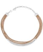 Lucky Brand Silver-tone Brown Leather Choker Necklace