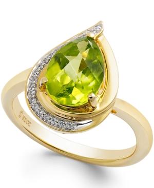 Peridot (9/10 Ct. T.w.) And Diamond Accents Pear-shape Ring In 14k Gold