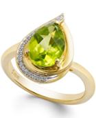Peridot (9/10 Ct. T.w.) And Diamond Accents Pear-shape Ring In 14k Gold