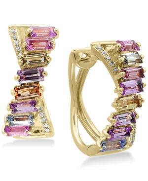 Effy Watercolors Multi-sapphire (2-5/8 Ct. T.w.) And Diamond Accent Hoop Earrings In 14k Gold