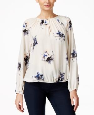 Vince Camuto Floral-print Keyhole Blouson Top