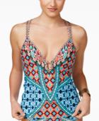 Kenneth Cole Tribe Vibes Push-up Plunge Tankini Top Women's Swimsuit