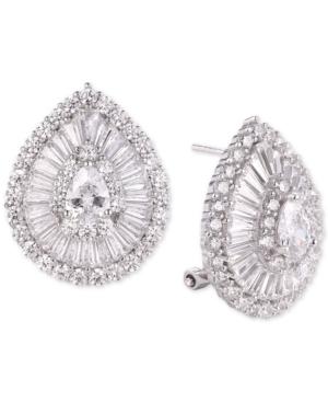 Tiara Cubic Zirconia Baguette Teardrop Stud Earrings In Sterling Silver