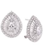 Tiara Cubic Zirconia Baguette Teardrop Stud Earrings In Sterling Silver