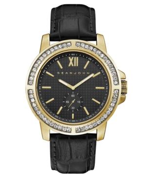 Sean John Men's Venice Black Leather Strap Watch 45mm