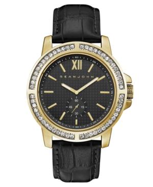 Sean John Men's Venice Black Leather Strap Watch 45mm