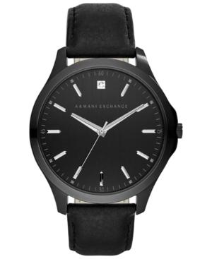 Ax Armani Exchange Men's Diamond Accent Black Leather Strap Watch 46mm Ax2171