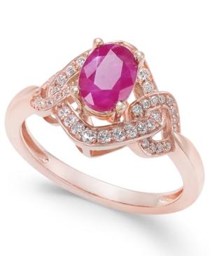Certified Ruby (9/10 Ct. T.w.) & Diamond (1/4 Ct. T.w.) Ring In 14k Rose Gold