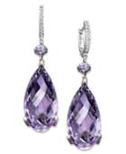 Sterling Silver Earrings, Pink Amethyst (23 Ct. T.w.) And Diamond Accent Teardrop