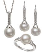 Cultured Freshwater Pearl (8-9mm) & White Topaz (1/2 Ct. T.w.) Jewelry Set In Sterling Silver