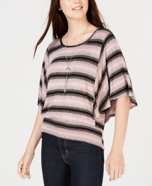 Bcx Juniors' Striped Flutter-sleeve Top & Necklace