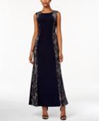 R & M Richards Petite Sequined Lace Panel Gown