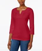 Karen Scott Crochet Split-neck Top, Only At Macy's
