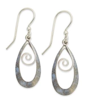 Jody Coyote Patina Bronze Earrings, Light Blue Tear-shaped Swirl Drop Earrings