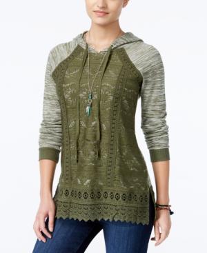 Belle Du Jour Juniors' Lace-trim Hoodie Tunic