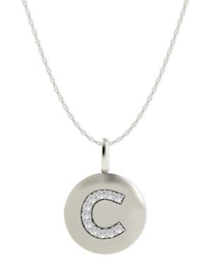 14k White Gold Necklace, Diamond Accent Letter C Disk Pendant
