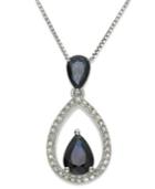 Sterling Silver Necklace, Sapphire (1-1/3 Ct. T.w.) And Diamond (1/8 Ct. T.w.) Drop Pendant