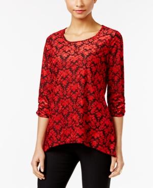 Ny Collection Petite Printed Handkerchief-hem Top