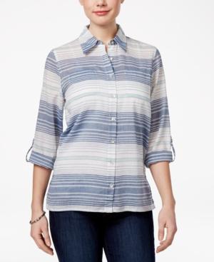 Alfred Dunner Petite Indigo Girls Cotton Striped Shirt
