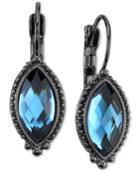 2028 Hematite-tone & Blue Faceted Stone Drop Earrings