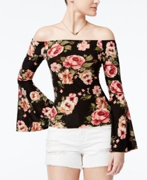 Polly & Esther Juniors' Off-the-shoulder Floral-print Top