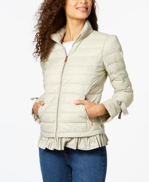 Bernardo Ruffled Packable Puffer Coat