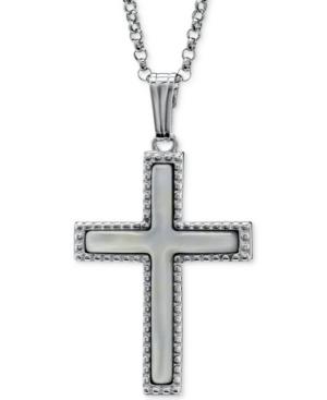 Mother-of-pearl Beaded Cross 18 Pendant Necklace In Sterling Silver