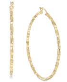 Skinny Square Textured Polished Hoop Earrings In 14k Gold