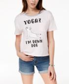 Pretty Rebellious Juniors' Yoga Dog Graphic Ringer T-shirt