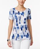 Jm Collection Petite Short-sleeve Printed Top, Only At Macy's
