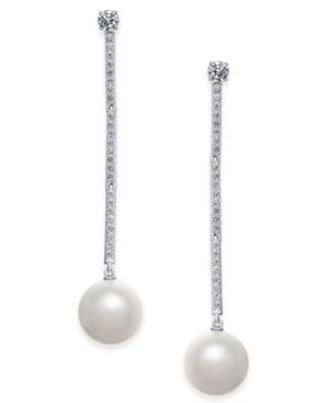 Danori Silver-tone Imitation Pearl & Crystal Linear Drop Earrings, Created For Macy's