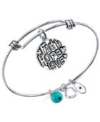 Unwritten Faith Hope Love Charm And Manufactured Turquoise (8mm) Adjustable Bangle Bracelet In Stainless Steel