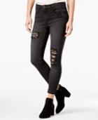 Vanilla Star Juniors' Embroidered Ripped Skinny Jeans