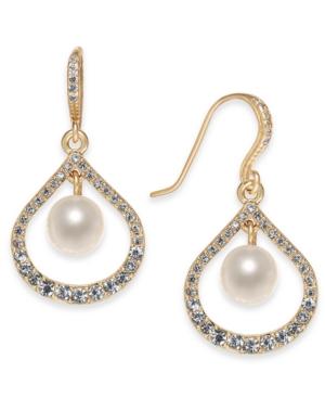 Charter Club Gold-tone Pave & Imitation Pearl Drop Earrings, Created For Macy's