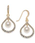Charter Club Gold-tone Pave & Imitation Pearl Drop Earrings, Created For Macy's