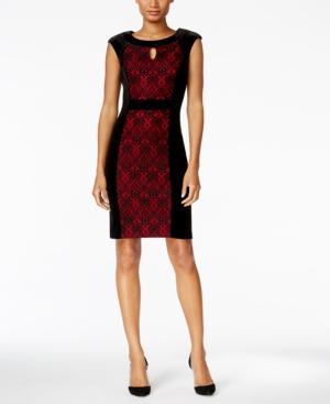 Connected Petite Velvet Lace-inset Sheath Dress