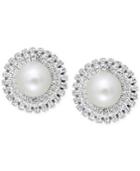 Cultured Freshwater Pearl (8mm) And Cubic Zicornia Stud Earrings In Sterling Silver