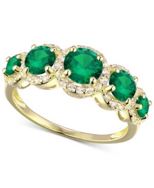 Simulated Emerald And Cubic Zirconia Ring In 14k Gold-plated Sterling Silver