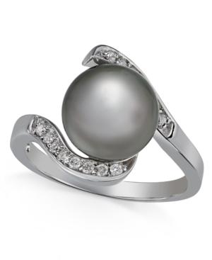 Cultured Tahitian Pearl (10mm) And Diamond (1/6 Ct. T.w.) Ring In 14k White Gold