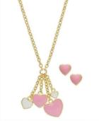 Lily Nily Children's Pink And White Heart Jewelry Set In 18k Gold Over Sterling Silver