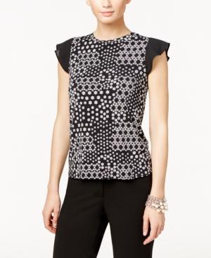 Cece By Cynthia Steffe Printed Ruffle-sleeve Top