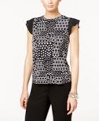 Cece By Cynthia Steffe Printed Ruffle-sleeve Top