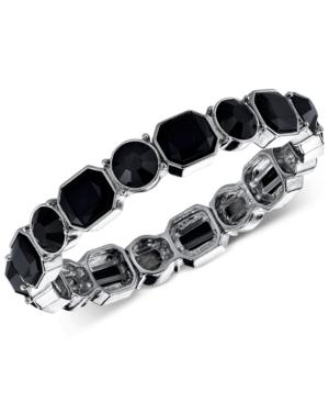 2028 Silver-tone Black Stone Stretch Bracelet